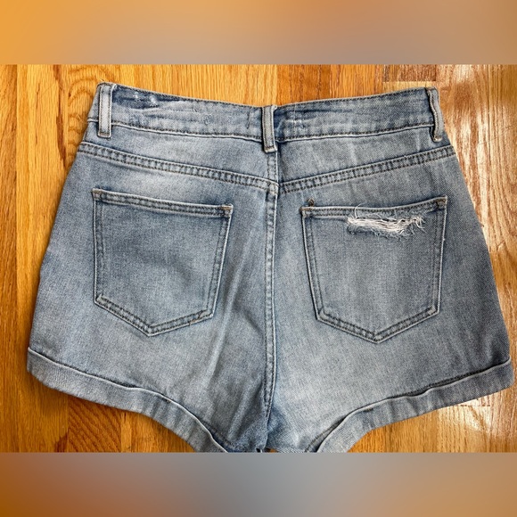PacSun Mom Shorts Size 28 Distressed Wash Cuffed High Waisted Denim Jean Shorts - Picture 5 of 7